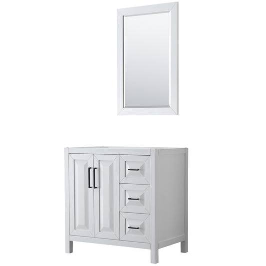 Wyndham Daria 36 Inch Single Bathroom Vanity No Countertop, No Sink in Matte Black Trim with 24 Inch Mirror - Luxe Bathroom Vanities