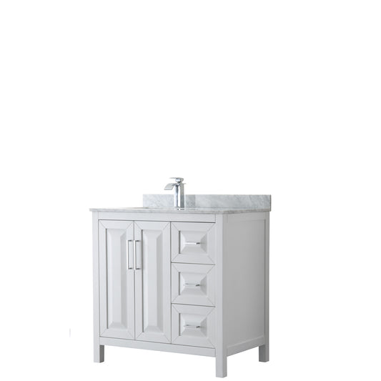 36 inch Single Bathroom Vanity, White Carrara Marble Countertop, Undermount Square Sink, and No Mirror - Luxe Bathroom Vanities Luxury Bathroom Fixtures Bathroom Furniture