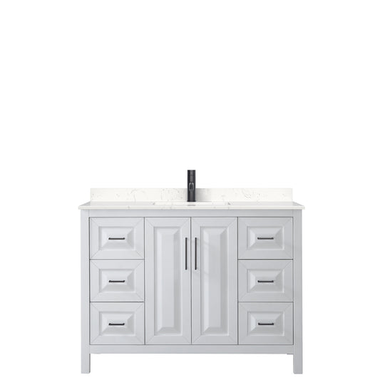 Wyndham Daria 48 Inch Single Bathroom Vanity Light-Vein Carrara Cultured Marble Countertop with Undermount Square Sink in Matte Black Trim - Luxe Bathroom Vanities