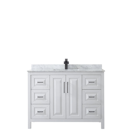Wyndham Daria 48 Inch Single Bathroom Vanity White Carrara Marble Countertop with Undermount Square Sink in Matte Black Trim - Luxe Bathroom Vanities