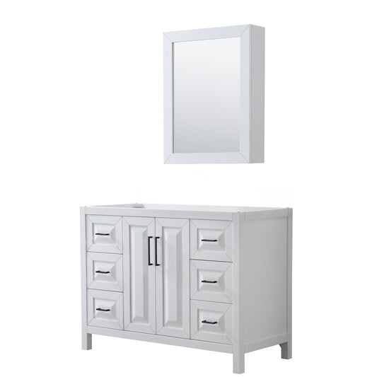 Wyndham Daria 48 Inch Single Bathroom Vanity No Countertop, No Sink in Matte Black Trim with Medicine Cabinet - Luxe Bathroom Vanities