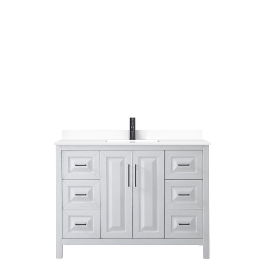 Wyndham Daria 48 Inch Single Bathroom Vanity White Cultured Marble Countertop with Undermount Square Sink in Matte Black Trim - Luxe Bathroom Vanities