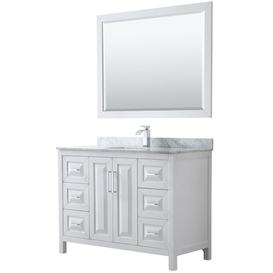 48 inch Single Bathroom Vanity, White Carrara Marble Countertop, Undermount Square Sink, and 46 inch Mirror - Luxe Bathroom Vanities Luxury Bathroom Fixtures Bathroom Furniture