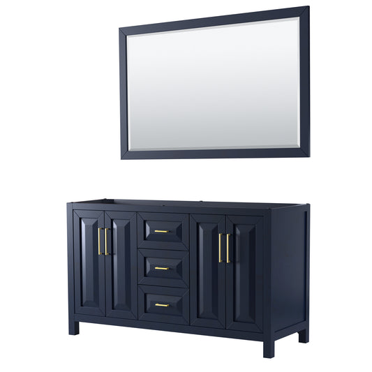 60 Inch Double Bathroom Vanity in Dark Blue, No Countertop, No Sink, 58 Inch Mirror - Luxe Bathroom Vanities Luxury Bathroom Fixtures Bathroom Furniture