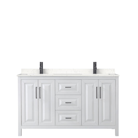Wyndham Daria 60 Inch Double Bathroom Vanity Light-Vein Carrara Cultured Marble Countertop with Undermount Square Sinks in Matte Black Trim - Luxe Bathroom Vanities