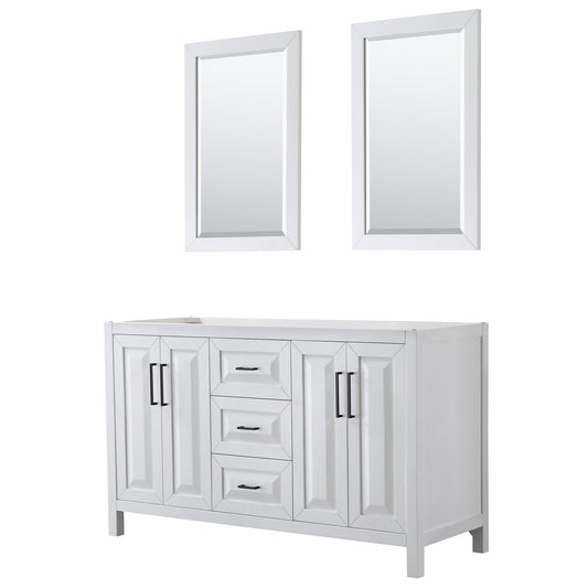 Wyndham Daria 60 Inch Double Bathroom Vanity No Countertop, No Sink in Matte Black Trim with 24 Inch Mirrors - Luxe Bathroom Vanities