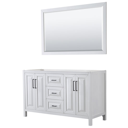 Wyndham Daria 60 Inch Double Bathroom Vanity No Countertop, No Sink in Matte Black Trim with 58 Inch Mirror - Luxe Bathroom Vanities