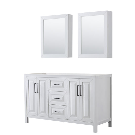 Wyndham Daria 60 Inch Double Bathroom Vanity No Countertop, No Sink in Matte Black Trim with Medicine Cabinets - Luxe Bathroom Vanities