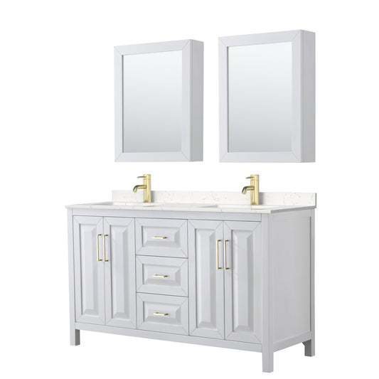 Wyndham Daria 60 Inch Double Bathroom Vanity with Brushed Gold Trim Hardware - Luxe Bathroom Vanities