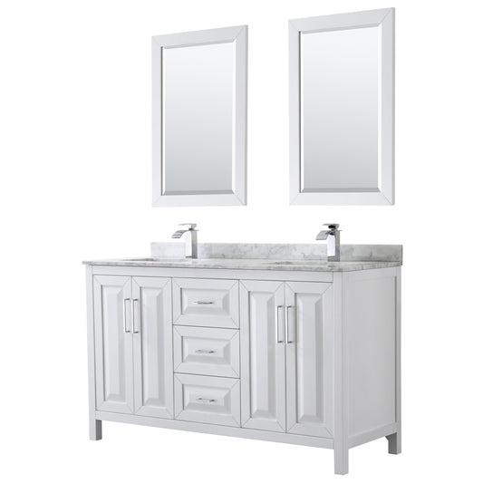 60 inch Double Bathroom Vanity, White Carrara Marble Countertop, Undermount Square Sinks, and 24 inch Mirrors - Luxe Bathroom Vanities Luxury Bathroom Fixtures Bathroom Furniture