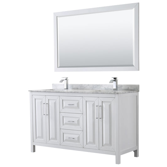 60 inch Double Bathroom Vanity, White Carrara Marble Countertop, Undermount Square Sinks, and 58 inch Mirror - Luxe Bathroom Vanities Luxury Bathroom Fixtures Bathroom Furniture