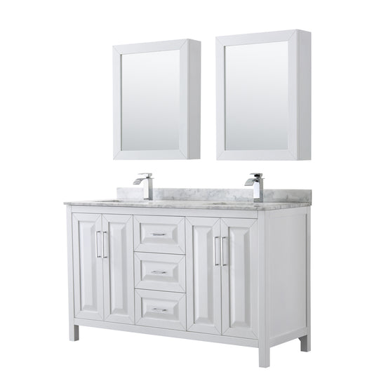 60 inch Double Bathroom Vanity, White Carrara Marble Countertop, Undermount Square Sinks, and Medicine Cabinets - Luxe Bathroom Vanities Luxury Bathroom Fixtures Bathroom Furniture
