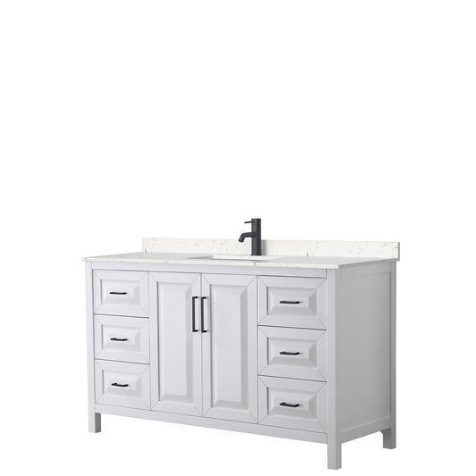 Wyndham Daria 60 Inch Single Bathroom Vanity Light-Vein Carrara Cultured Marble Countertop with Undermount Square Sink in Matte Black Trim - Luxe Bathroom Vanities