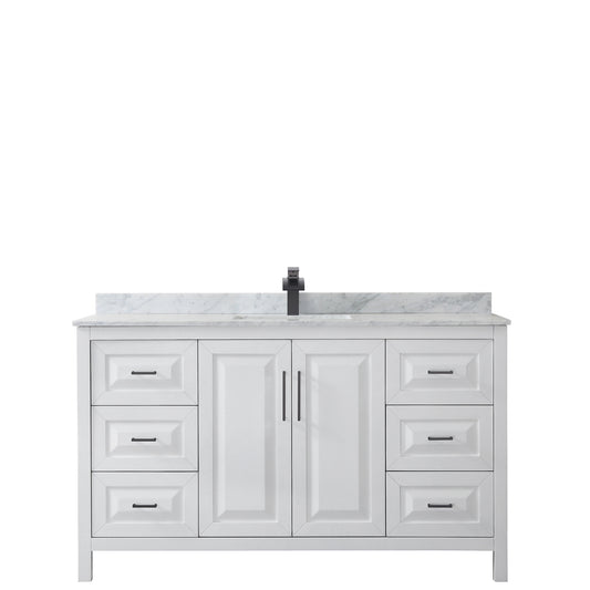 Wyndham Daria 60 Inch Single Bathroom Vanity White Carrara Marble Countertop with Undermount Square Sink in Matte Black Trim - Luxe Bathroom Vanities