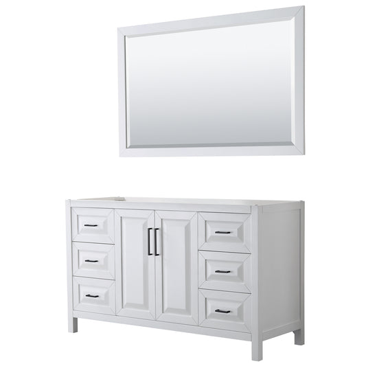 Wyndham Daria 60 Inch Single Bathroom Vanity No Countertop, No Sink in Matte Black Trim with 58 Inch Mirror - Luxe Bathroom Vanities