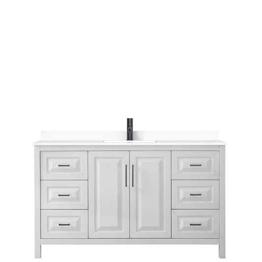 Wyndham Daria 60 Inch Single Bathroom Vanity White Cultured Marble Countertop with Undermount Square Sink in Matte Black Trim - Luxe Bathroom Vanities