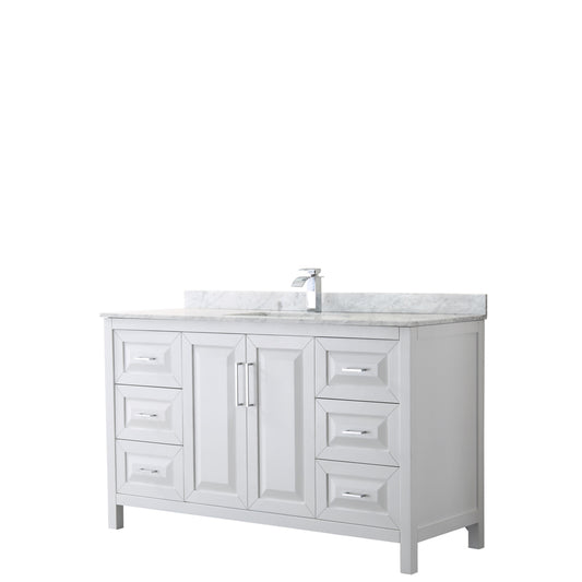 60 inch Single Bathroom Vanity, White Carrara Marble Countertop, Undermount Square Sink, and No Mirror - Luxe Bathroom Vanities Luxury Bathroom Fixtures Bathroom Furniture