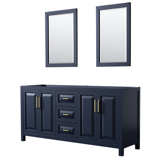72 Inch Double Bathroom Vanity in Dark Blue, No Countertop, No Sink, 24 Inch Mirrors - Luxe Bathroom Vanities Luxury Bathroom Fixtures Bathroom Furniture