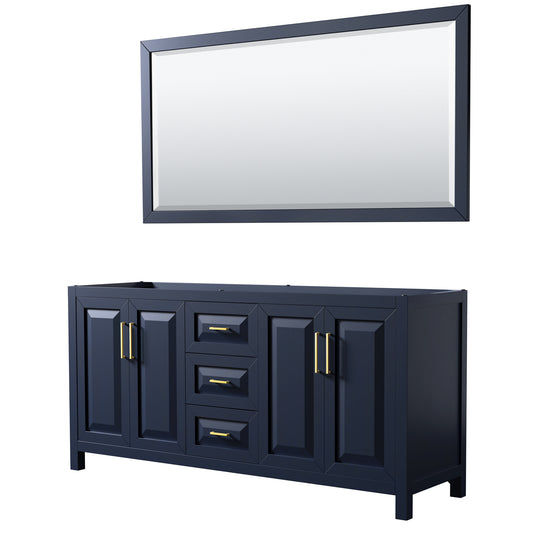 72 Inch Double Bathroom Vanity in Dark Blue, No Countertop, No Sink, 70 Inch Mirror - Luxe Bathroom Vanities Luxury Bathroom Fixtures Bathroom Furniture