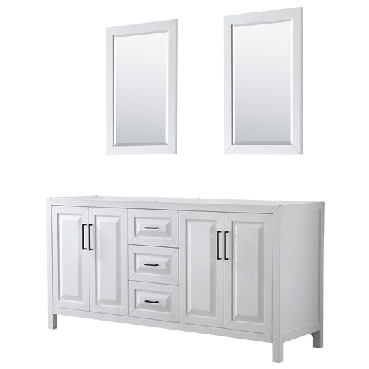 Wyndham Daria 72 Inch Double Bathroom Vanity No Countertop, No Sink in Matte Black Trim with 24 Inch Mirrors - Luxe Bathroom Vanities