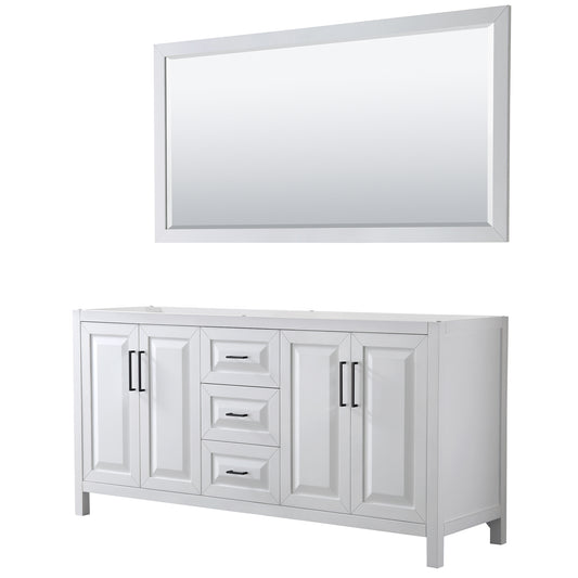 Wyndham Daria 72 Inch Double Bathroom Vanity No Countertop, No Sink in Matte Black Trim with 70 Inch Mirror - Luxe Bathroom Vanities
