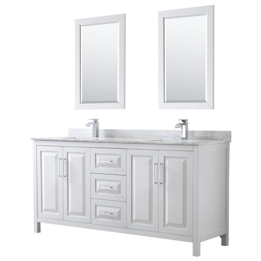 72 inch Double Bathroom Vanity, White Carrara Marble Countertop, Undermount Square Sinks, and 24 inch Mirrors - Luxe Bathroom Vanities Luxury Bathroom Fixtures Bathroom Furniture