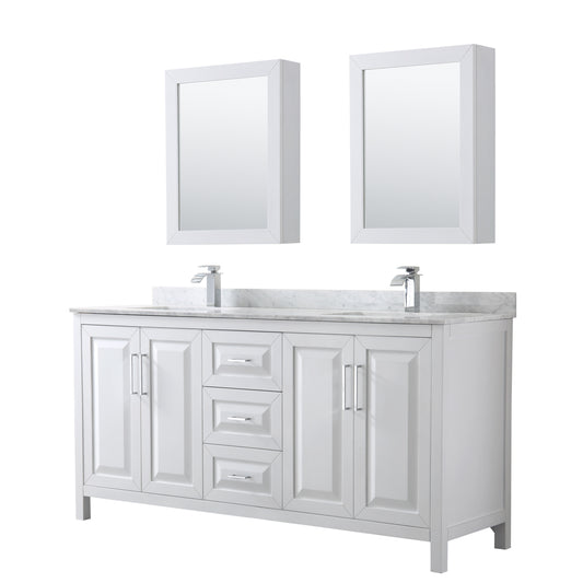 72 inch Double Bathroom Vanity, White Carrara Marble Countertop, Undermount Square Sinks, and Medicine Cabinets - Luxe Bathroom Vanities Luxury Bathroom Fixtures Bathroom Furniture