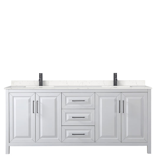 Wyndham Daria 80 Inch Double Bathroom Vanity Light-Vein Carrara Cultured Marble Countertop with Undermount Square Sinks in Matte Black Trim - Luxe Bathroom Vanities