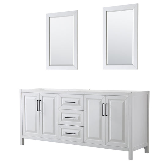 Wyndham Daria 80 Inch Double Bathroom Vanity No Countertop, No Sink in Matte Black Trim with 24 Inch Mirrors - Luxe Bathroom Vanities