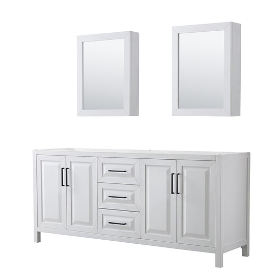 Wyndham Daria 80 Inch Double Bathroom Vanity No Countertop, No Sink in Matte Black Trim with Medicine Cabinets - Luxe Bathroom Vanities