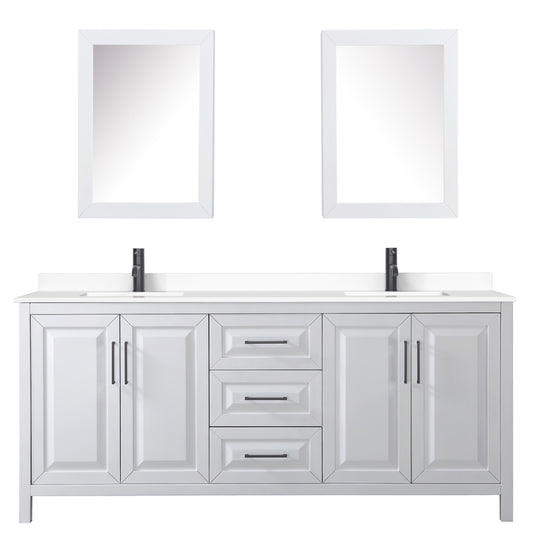 Wyndham Daria 80 Inch Double Bathroom Vanity White Cultured Marble Countertop, Undermount Square Sinks in Matte Black Trim with Medicine Cabinets - Luxe Bathroom Vanities