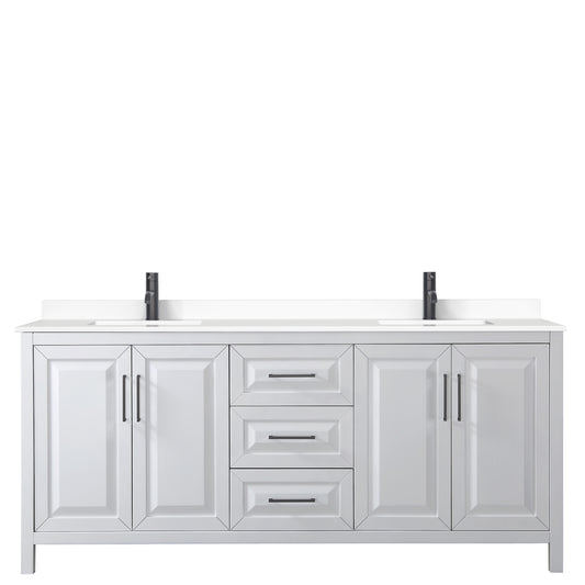 Wyndham Daria 80 Inch Double Bathroom Vanity White Cultured Marble Countertop with Undermount Square Sinks in Matte Black Trim - Luxe Bathroom Vanities