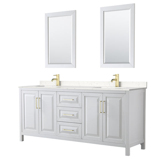 Wyndham Daria 80 Inch Double Bathroom Vanity with Brushed Gold Trim Hardware - Luxe Bathroom Vanities