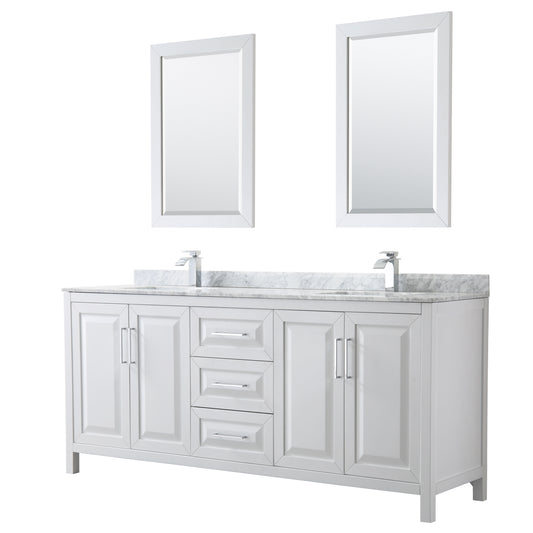 80 inch Double Bathroom Vanity, White Carrara Marble Countertop, Undermount Square Sinks, and 24 inch Mirrors - Luxe Bathroom Vanities Luxury Bathroom Fixtures Bathroom Furniture