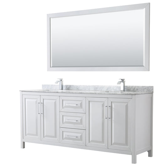 80 inch Double Bathroom Vanity, White Carrara Marble Countertop, Undermount Square Sinks, and 70 inch Mirror - Luxe Bathroom Vanities Luxury Bathroom Fixtures Bathroom Furniture