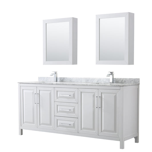 80 inch Double Bathroom Vanity, White Carrara Marble Countertop, Undermount Square Sinks, and Medicine Cabinets - Luxe Bathroom Vanities Luxury Bathroom Fixtures Bathroom Furniture