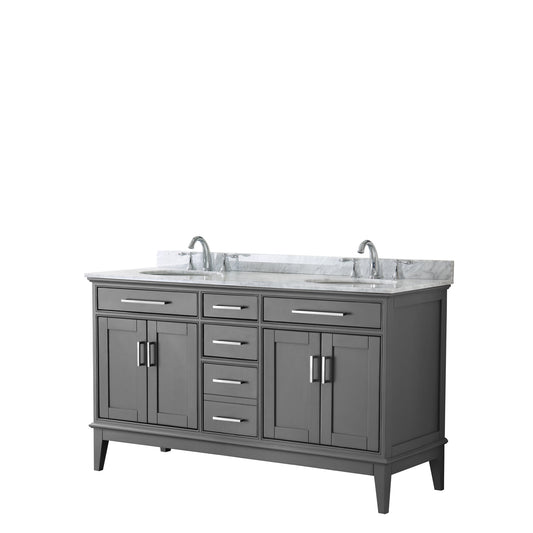 Wyndham Collection Margate 60 Inch Double Bathroom Vanity in Dark Gray, White Carrara Marble Countertop Undermount Sinks - Luxe Bathroom Vanities