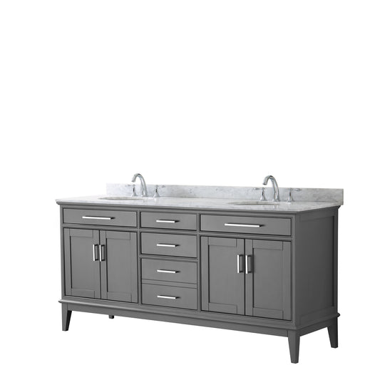 72 Inch Double Bathroom Vanity, White Carrara Marble Countertop, Undermount Oval Sinks, and No Mirror - Luxe Bathroom Vanities Luxury Bathroom Fixtures Bathroom Furniture