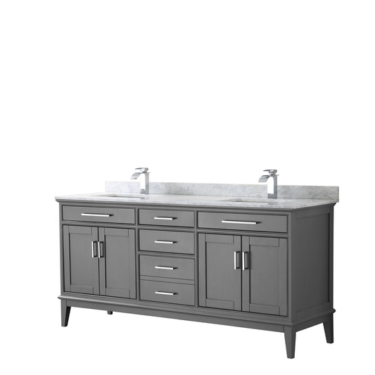 72 Inch Double Bathroom Vanity, White Carrara Marble Countertop, Undermount Square Sinks, and No Mirror - Luxe Bathroom Vanities Luxury Bathroom Fixtures Bathroom Furniture