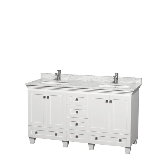 60 inch Double Bathroom Vanity in White, White Carrara Marble Countertop, Undermount Square Sinks, and No Mirrors - Luxe Bathroom Vanities Luxury Bathroom Fixtures Bathroom Furniture