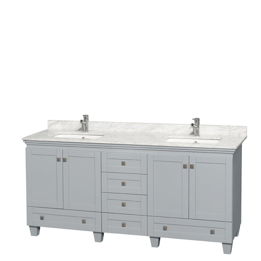 72 inch Double Bathroom Vanity in Oyster Gray, White Carrara Marble Countertop, Undermount Square Sinks, and No Mirrors - Luxe Bathroom Vanities Luxury Bathroom Fixtures Bathroom Furniture