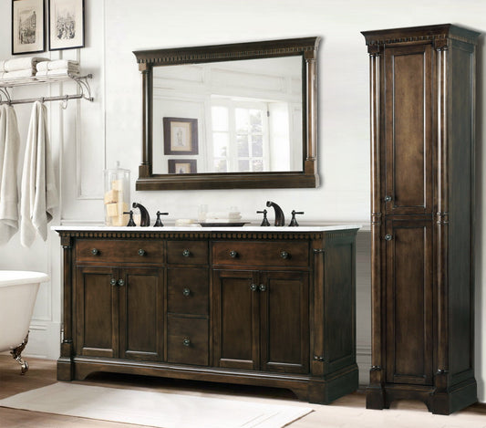 Legion Furniture 60" Antique Coffee Sink Vanity With Carrara White Top And Matching Backsplash Without Faucet - Luxe Bathroom Vanities
