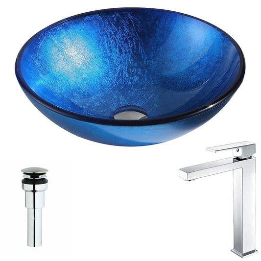 Clavier Series Deco-Glass Vessel Sink in Lustrous Blue with Enti Faucet - Luxe Bathroom Vanities