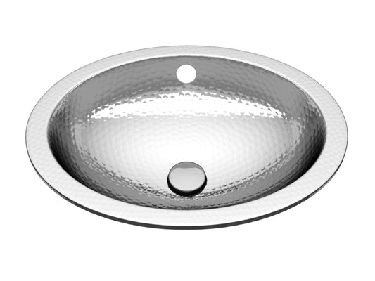 Kingsmen 20 in. Handmade Drop-in Oval Bathroom Sink in Hammered Steel - Luxe Bathroom Vanities