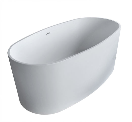 Roccia 5.1 ft. Man-Made Stone Center Drain Freestanding Bathtub in Matte White - Luxe Bathroom Vanities Luxury Bathroom Fixtures Bathroom Furniture