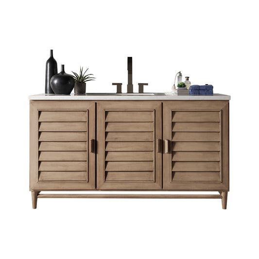 James Martin Portland 60" Whitewashed Walnut Single Vanity with 3 CM Countertop - Luxe Bathroom Vanities