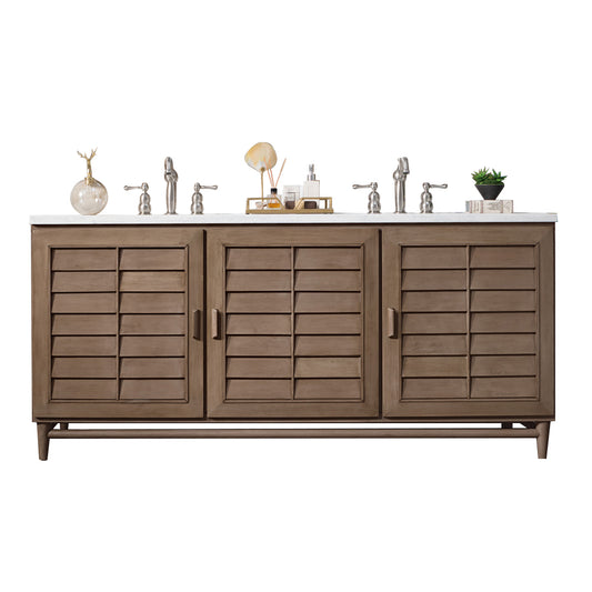 James Martin Portland 72" Whitewashed Walnut Double Vanity with 3 CM Countertop - Luxe Bathroom Vanities