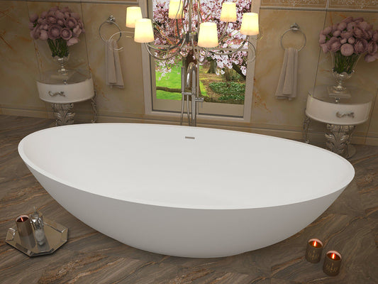 Ala 6.2 ft. Man-Made Stone Center Drain Freestanding Bathtub in Matte White - Luxe Bathroom Vanities Luxury Bathroom Fixtures Bathroom Furniture