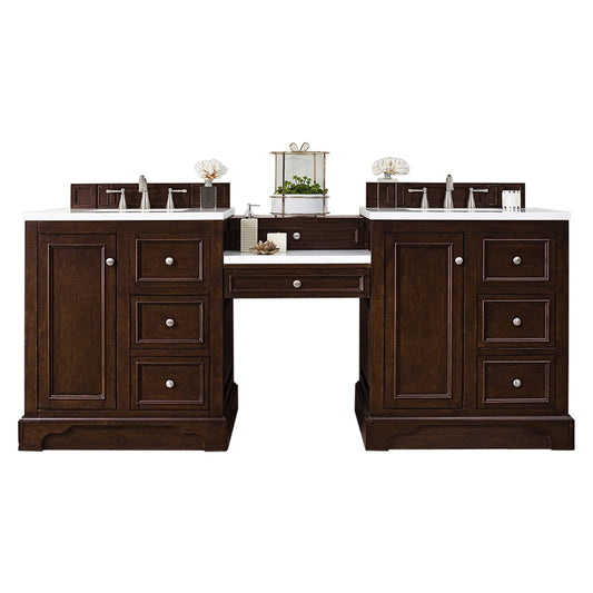 James Martin De Soto 82" Double Vanity Set with Makeup Table and 3 CM Countertop - Luxe Bathroom Vanities