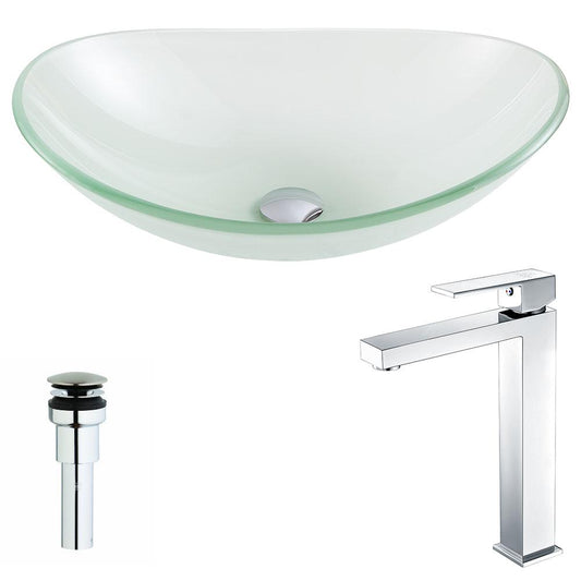 Forza Series Deco-Glass Vessel Sink in Lustrous Frosted with Enti Faucet - Luxe Bathroom Vanities